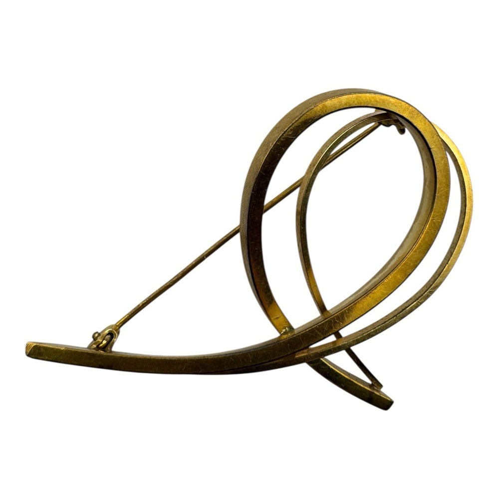 Vintage Gold Tone Abstract Loop Brooch Pin Modernist 2” Minimalist Design - Picture 4 of 6